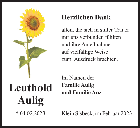 Traueranzeige von Leuthold Aulig von Wolfsburger Nachrichten, Helmstedter Nachrichten