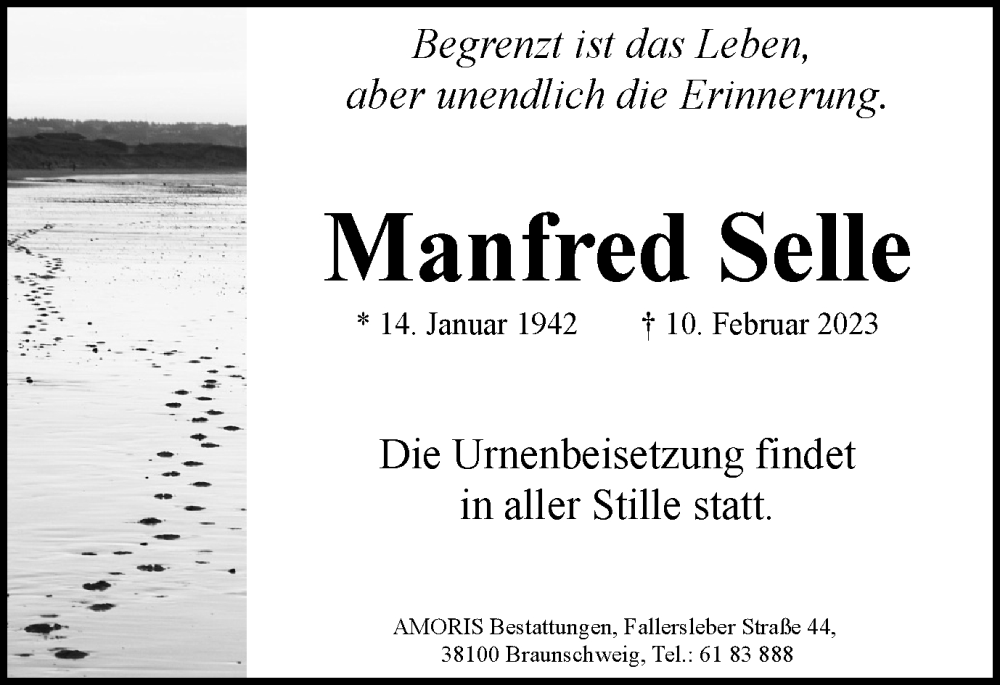  Traueranzeige für Manfred Selle vom 24.02.2023 aus Braunschweiger Zeitung