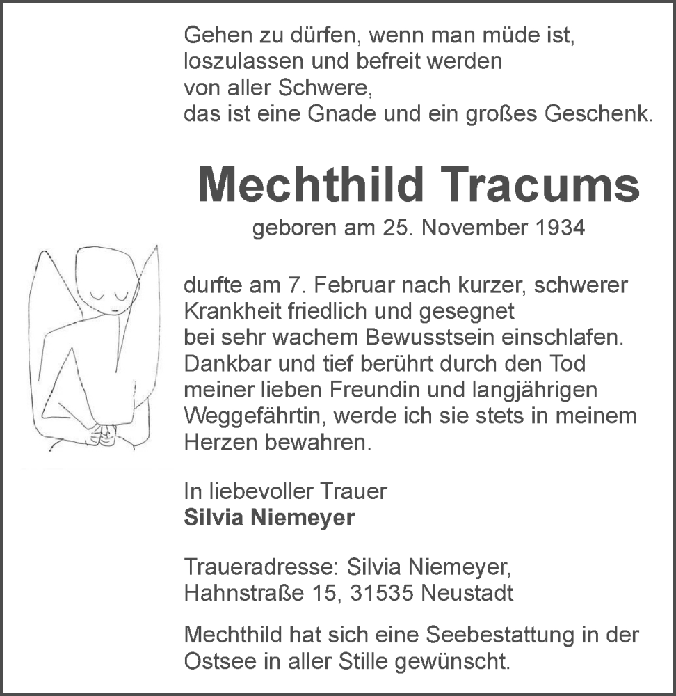  Traueranzeige für Mechthild Tracums vom 18.02.2023 aus Braunschweiger Zeitung