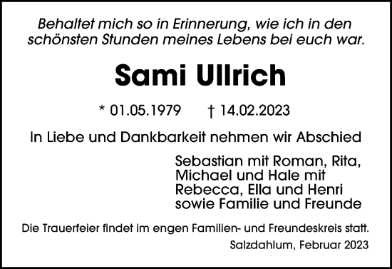 Traueranzeige von Sami Ullrich von Braunschweiger Zeitung
