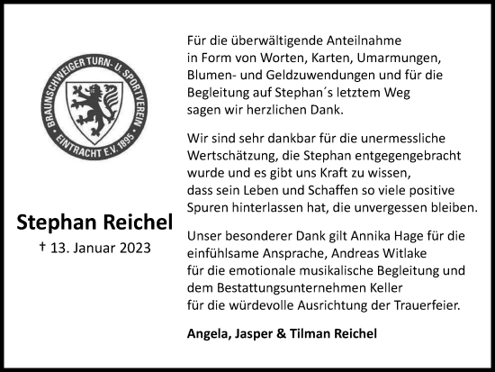 Traueranzeige von Stephan Reichel von Braunschweiger Zeitung