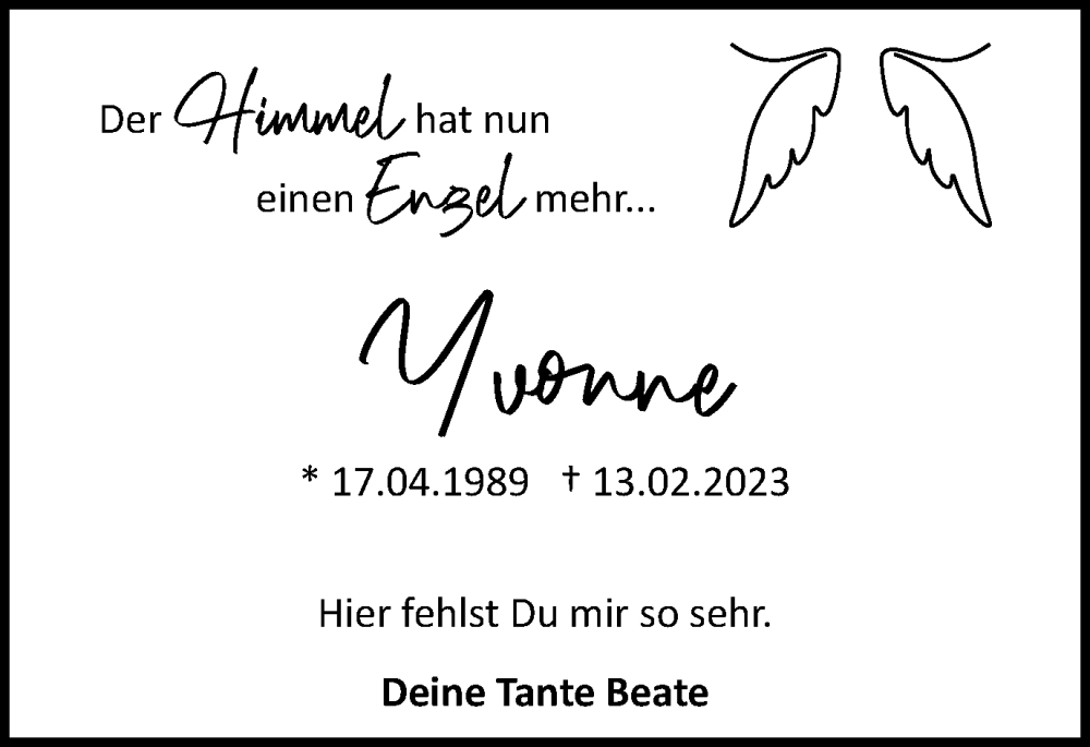  Traueranzeige für Yvonne Karlauf vom 18.02.2023 aus Salzgitter-Zeitung