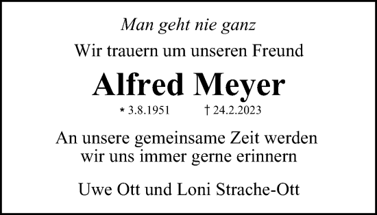 Traueranzeige von Alfred Meyer von Wolfsburger Nachrichten