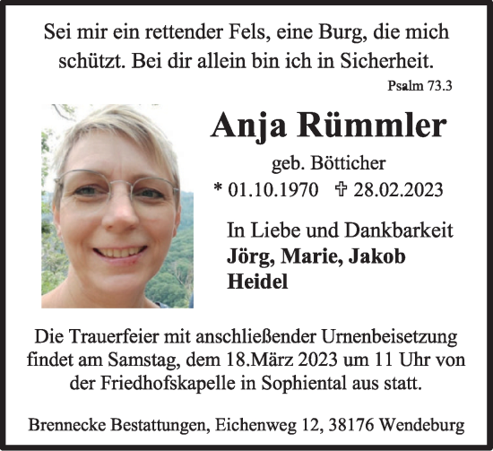 Traueranzeige von Anja Rümmler von Braunschweiger Zeitung