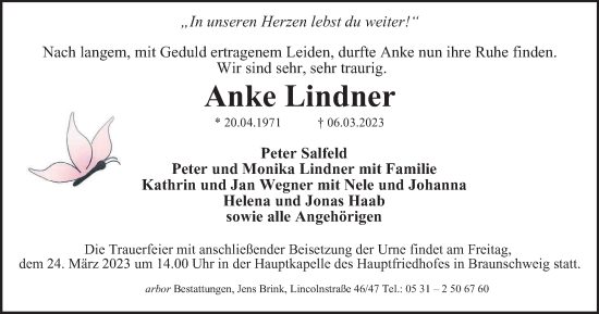 Traueranzeige von Anke Lindner von Braunschweiger Zeitung