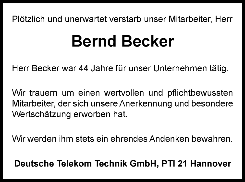  Traueranzeige für Bernd Becker vom 11.03.2023 aus Helmstedter Nachrichten