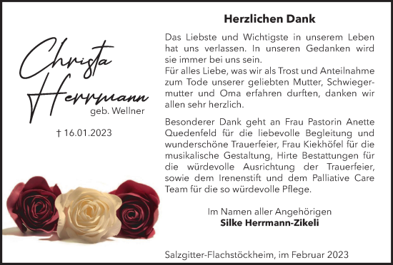 Traueranzeige von Christa Herrmann von Salzgitter-Zeitung
