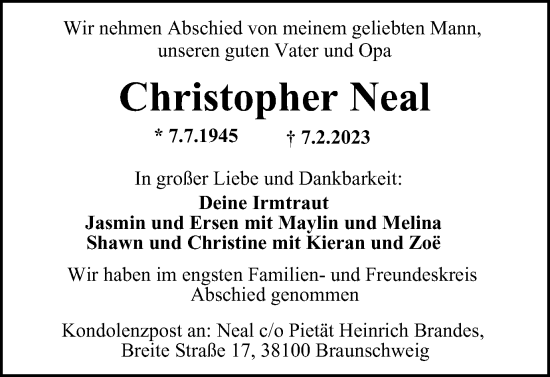 Traueranzeige von Christopher Neal von Braunschweiger Zeitung