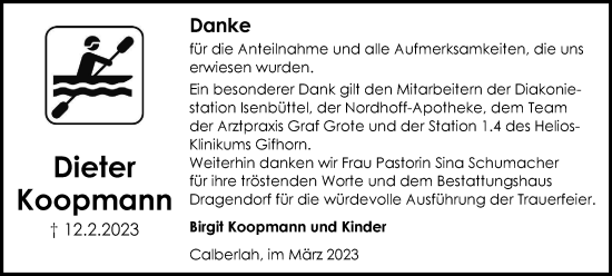 Traueranzeige von Dieter Koopmann von Wolfsburger Nachrichten