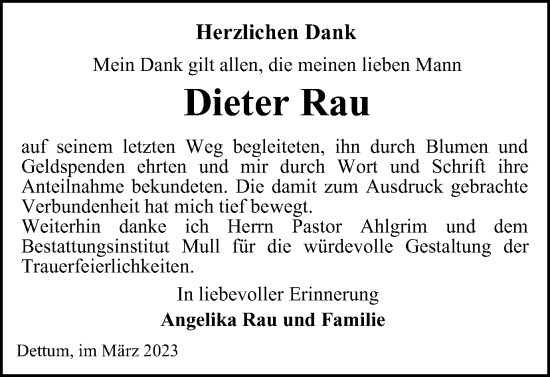 Traueranzeige von Dieter Rau von Wolfenbütteler Zeitung