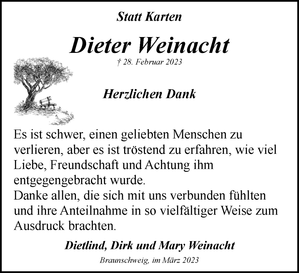  Traueranzeige für Dieter Weinacht vom 25.03.2023 aus Braunschweiger Zeitung