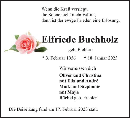 Traueranzeige von Elfriede Buchholz von Braunschweiger Zeitung