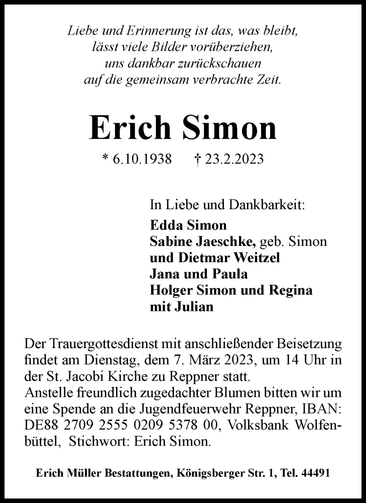 Traueranzeige für Erich Simon vom 04.03.2023 aus Salzgitter-Zeitung