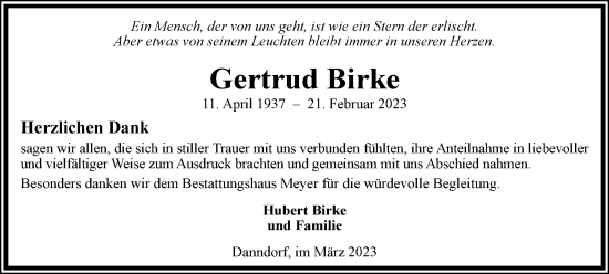 Traueranzeige von Gertrud Birke von Helmstedter Nachrichten