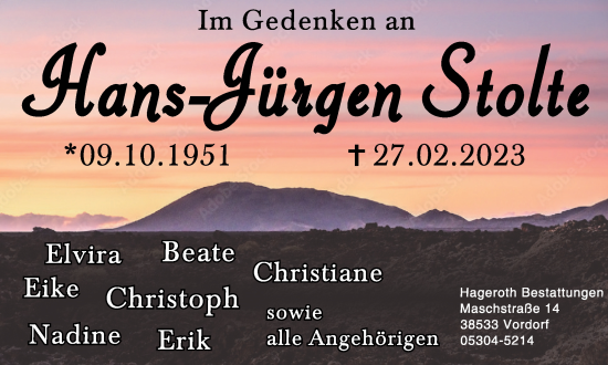 Traueranzeige von Hans-Jürgen Stolte von Braunschweiger Zeitung