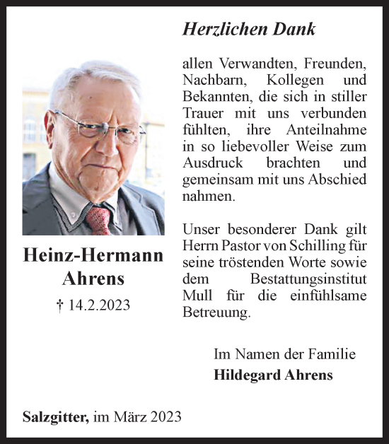 Traueranzeige von Heinz-Hermann Ahrens von Salzgitter-Zeitung