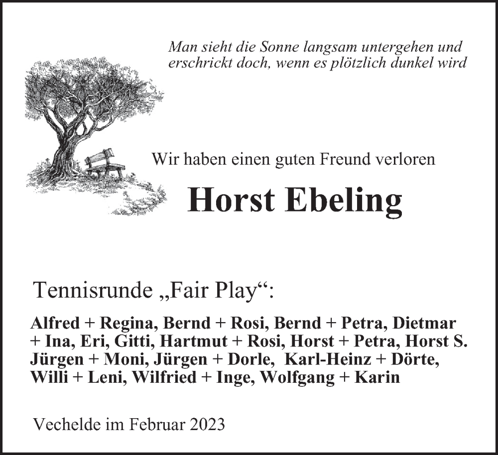  Traueranzeige für Horst Ebeling vom 04.03.2023 aus Peiner Nachrichten