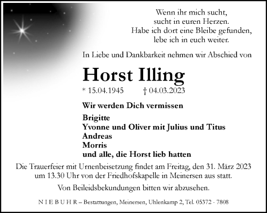 Traueranzeige von Horst Illing von Braunschweiger Zeitung