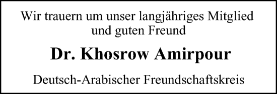Traueranzeige von Khosrow Amirpour von Wolfsburger Nachrichten