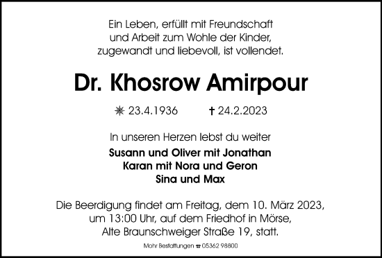 Traueranzeige von Khosrow Amirpour von Wolfsburger Nachrichten