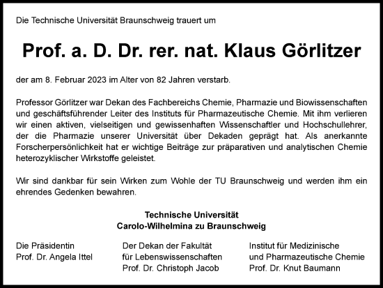 Traueranzeige von Klaus Görlitzer von Braunschweiger Zeitung