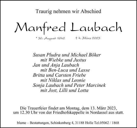 Traueranzeige von Manfred Laubach von Salzgitter-Zeitung