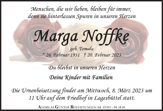 Traueranzeige von Marga Noffke von Braunschweiger Zeitung
