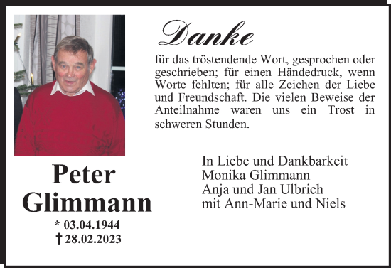 Traueranzeige von Peter Glimmann von Braunschweiger Zeitung