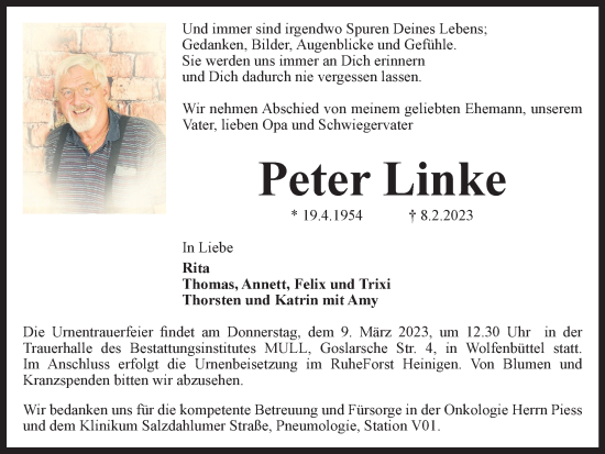 Traueranzeige von Peter Linke von Braunschweiger Zeitung