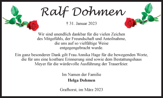 Traueranzeige von Ralf Dohmen von Wolfsburger Nachrichten