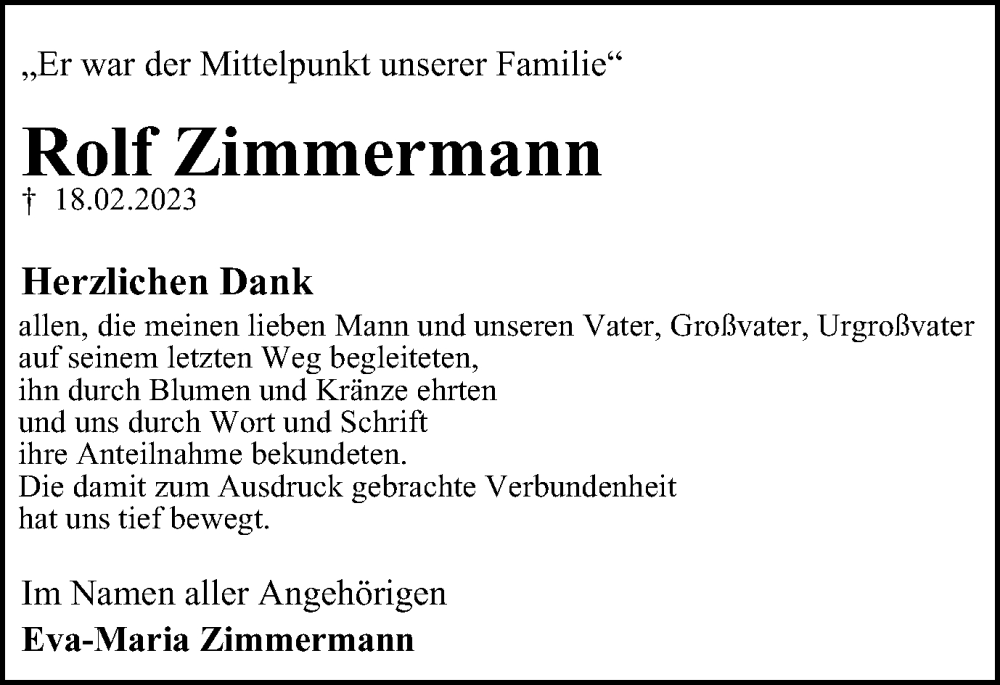  Traueranzeige für Rolf Zimmermann vom 04.03.2023 aus Braunschweiger Zeitung