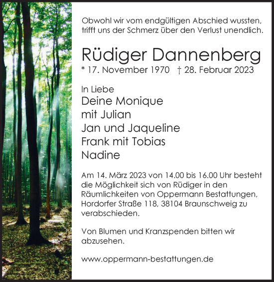 Traueranzeige von Rüdiger Dannenberg von Braunschweiger Zeitung