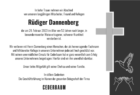 Traueranzeige von Rüdiger Dannenberg von Braunschweiger Zeitung