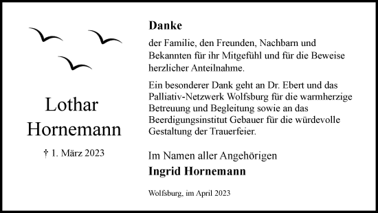 Traueranzeige von Lothar Hornemann von Wolfsburger Nachrichten