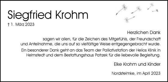 Traueranzeige von Siegfried Krohm von Wolfsburger Nachrichten