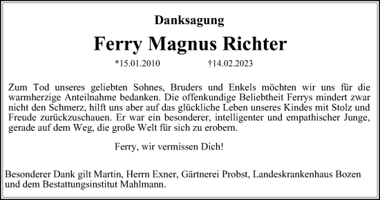 Traueranzeige von Ferry Magnus Richter von Wolfenbütteler Zeitung