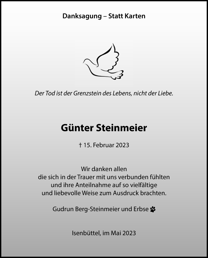  Traueranzeige für Günter Steinmeier vom 13.05.2023 aus Braunschweiger Zeitung