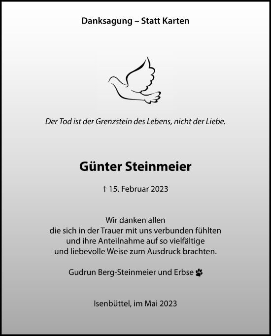 Traueranzeige von Günter Steinmeier von Braunschweiger Zeitung