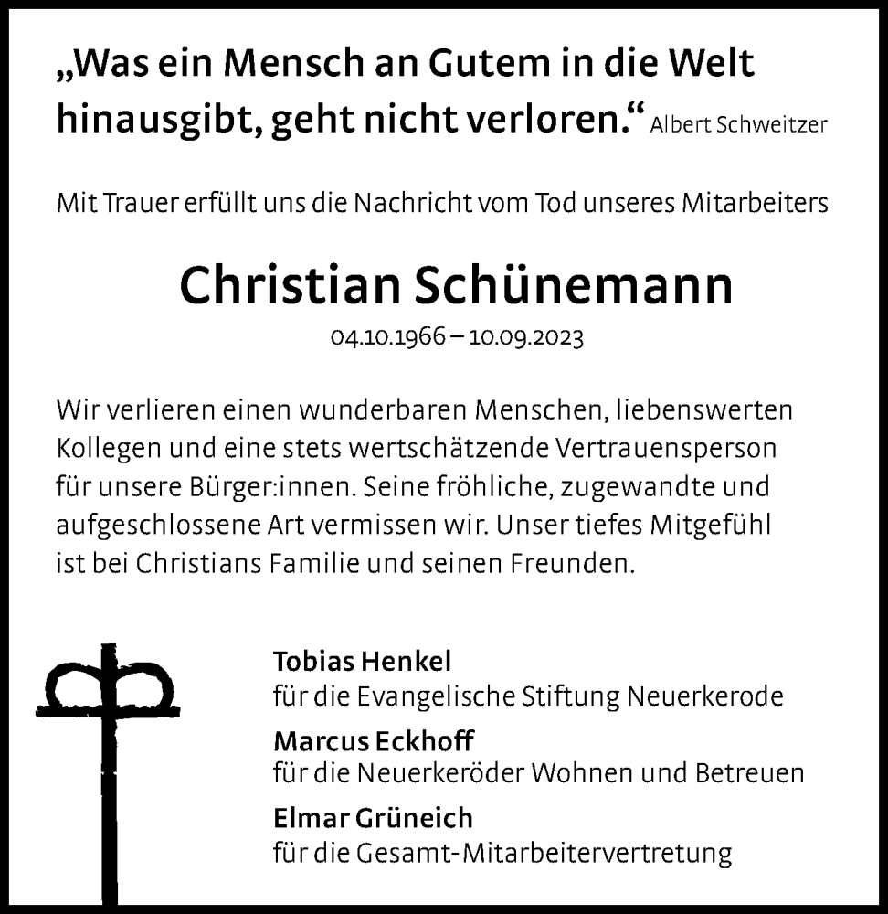  Traueranzeige für Christian Schünemann vom 26.09.2023 aus Braunschweiger Zeitung