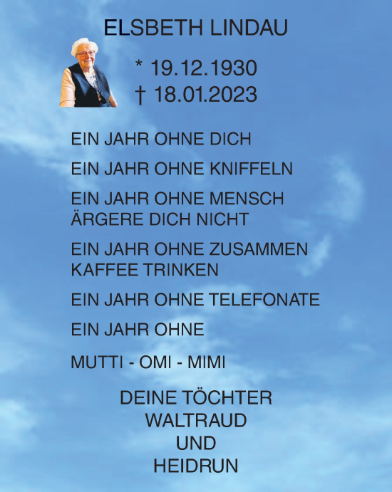Traueranzeige von Elsbeth Lindau von Braunschweiger Zeitung