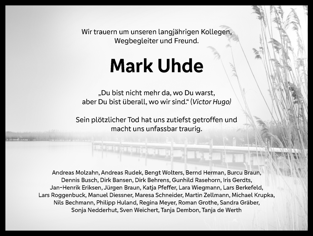  Traueranzeige für Mark Uhde vom 27.01.2024 aus Braunschweiger Zeitung