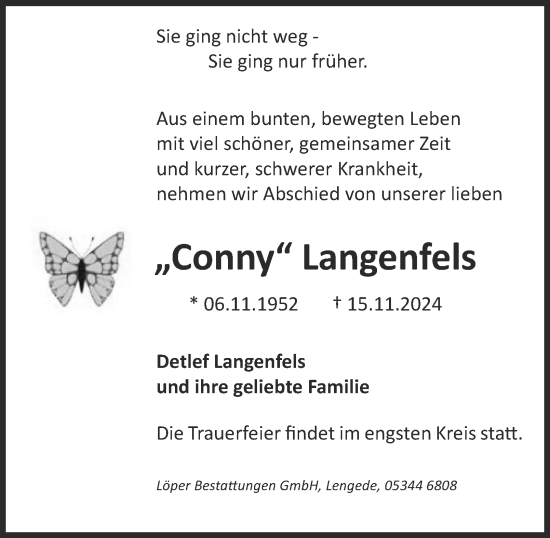 Traueranzeige von Conny Langenfels von Peiner Nachrichten