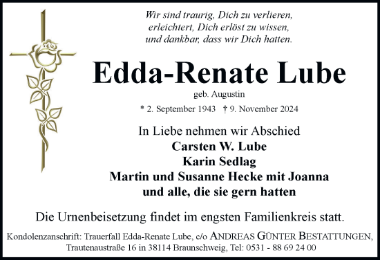 Traueranzeige von Edda-Renate Lube 