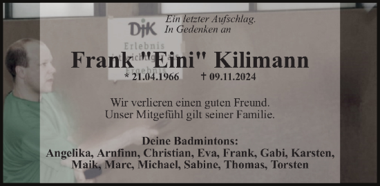 Traueranzeige von Frank Kilimann von Salzgitter-Zeitung