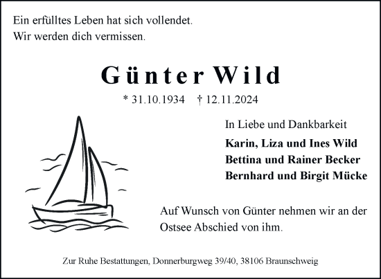 Traueranzeige von Günter Wild 