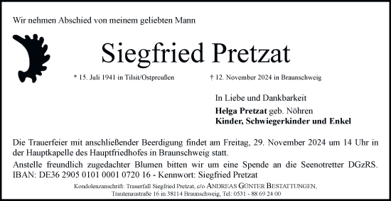 Traueranzeige von Siegfried Pretzat 