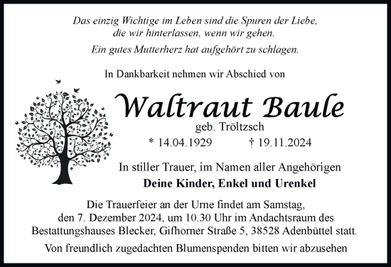 Traueranzeige von Waltraut Baule 