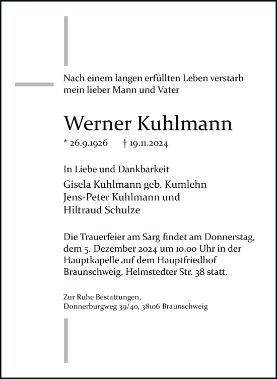 Traueranzeige von Werner Kuhlmann 