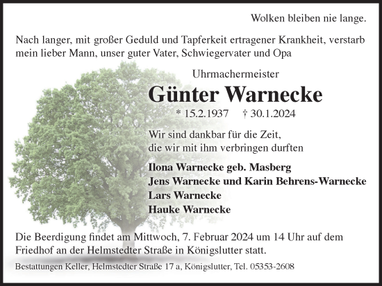 Traueranzeige von Günter Warnecke von Braunschweiger Zeitung