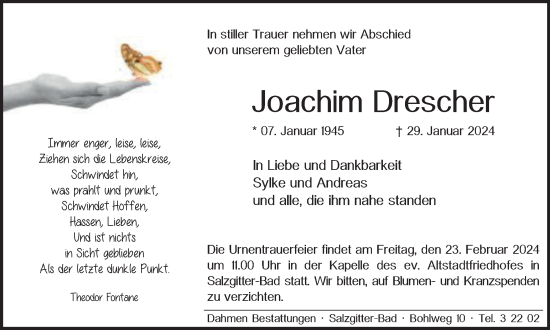 Traueranzeige von Joachim Drescher von Salzgitter-Zeitung